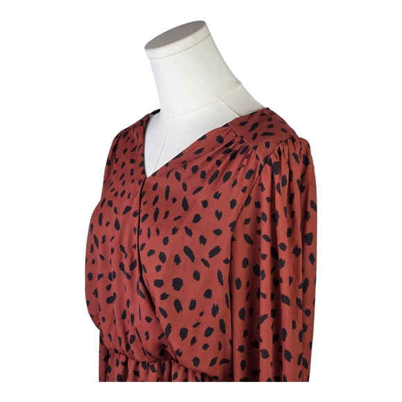 Peach Love CA Rust Animal Print Ruffle Mini Dress Long Sleeve Size M USA - Picture 2 of 7